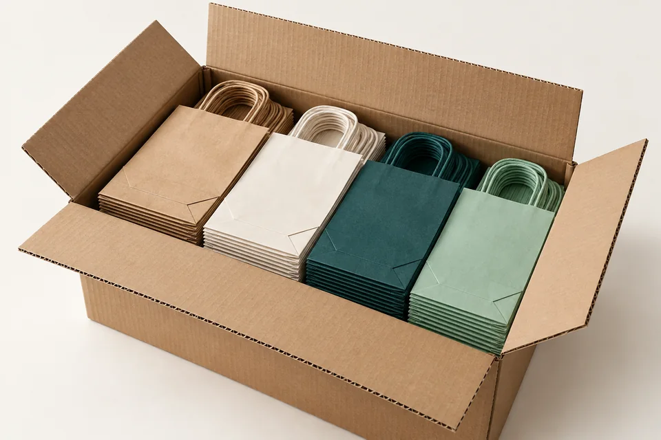 Túi giấy xếp phẳng gọn trong thùng carton vận chuyển